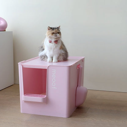 Extra Large Semi-Enclosed Cat Litter Box with Step & Scoop Set
